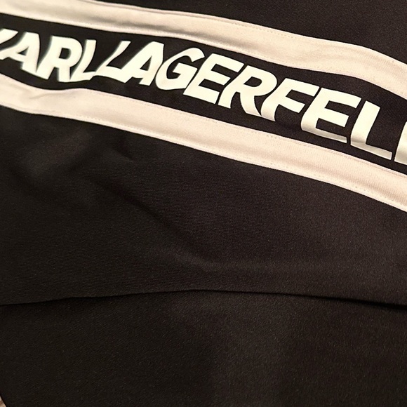 Like New! $110 Karl Lagerfeld Paris Black Joggers with White Stripes sz L - Picture 5 of 15